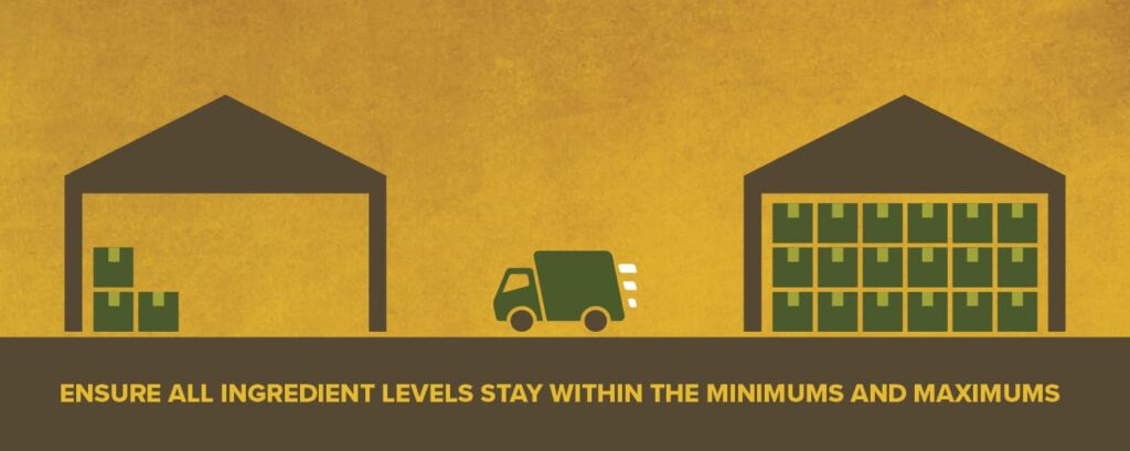 Cartoon truck driving between two warehouses.